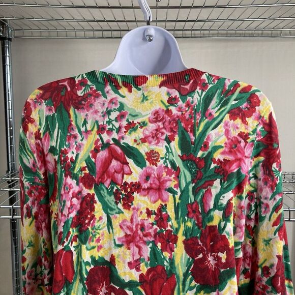 Talbots Women's Floral Button Up Cardigan Size L Colorful Boho Rainbow Garden - Picture 10 of 11